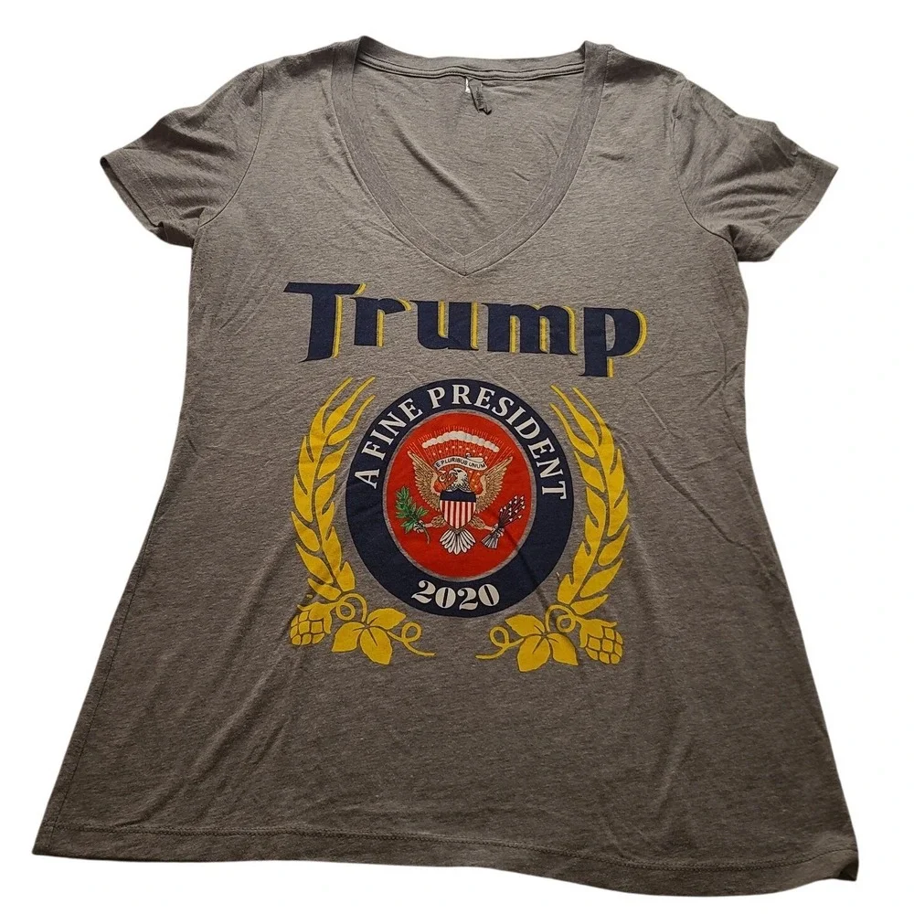 Next Level‎ Trump A Fine President 2020 Gray V-Neck Graphic T-Shirt Mens Medium